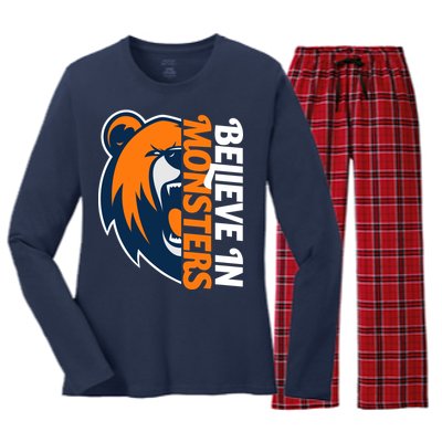 Believe In Monsters Chicago Football Women's Long Sleeve Flannel Pajama Set 