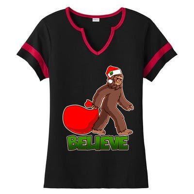 Believe In Santa Bigfoot Ladies Halftime Notch Neck Tee