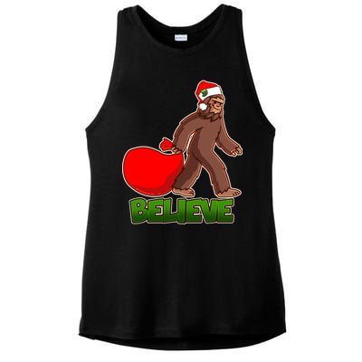 Believe In Santa Bigfoot Ladies PosiCharge Tri-Blend Wicking Tank