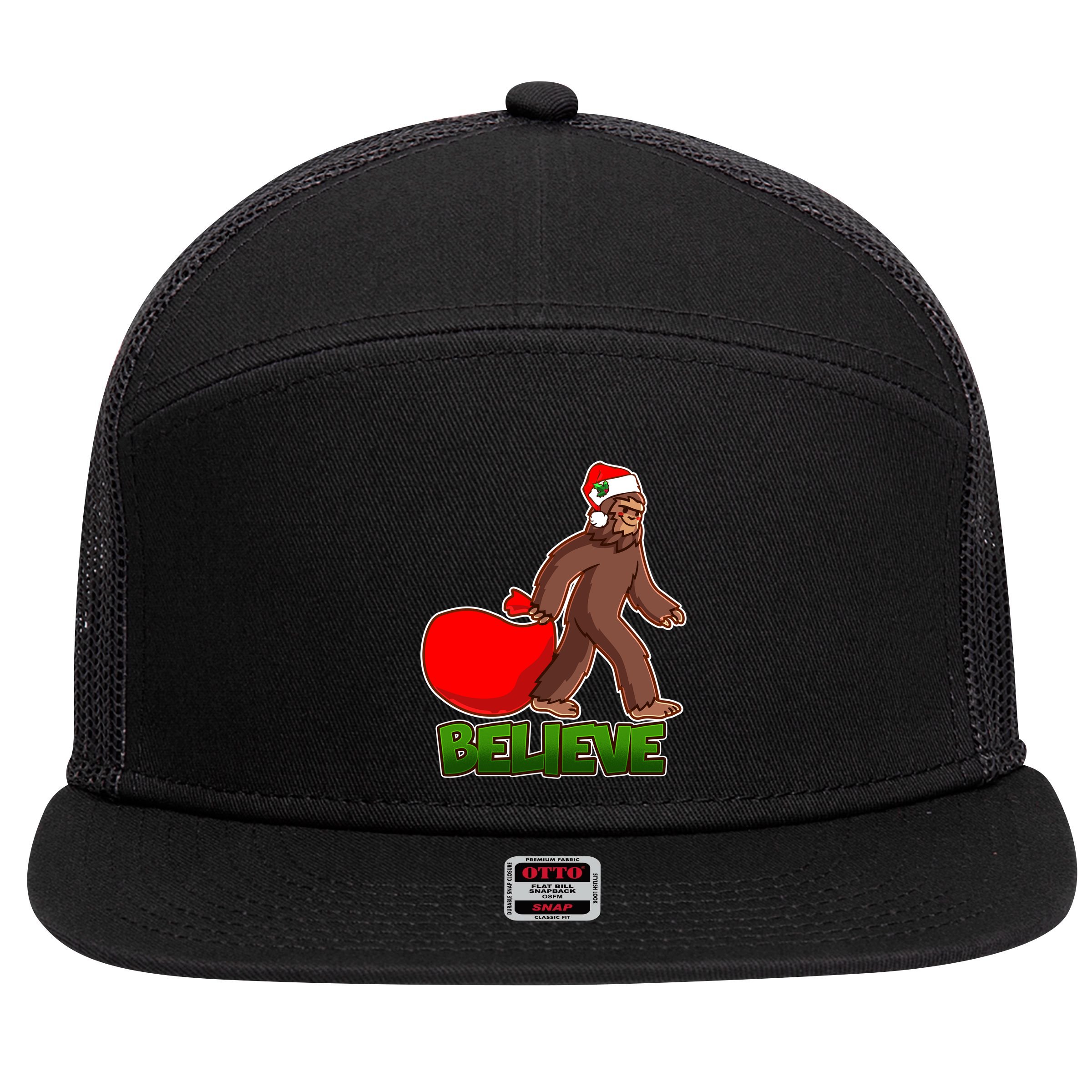 Believe In Santa Bigfoot 7 Panel Mesh Trucker Snapback Hat