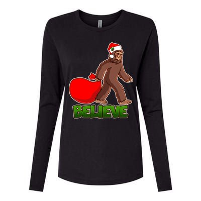 Believe In Santa Bigfoot Womens Cotton Relaxed Long Sleeve T-Shirt