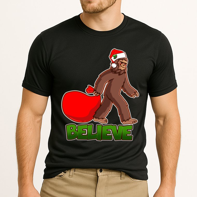 Believe In Santa Bigfoot Cooling Performance Crew T-Shirt