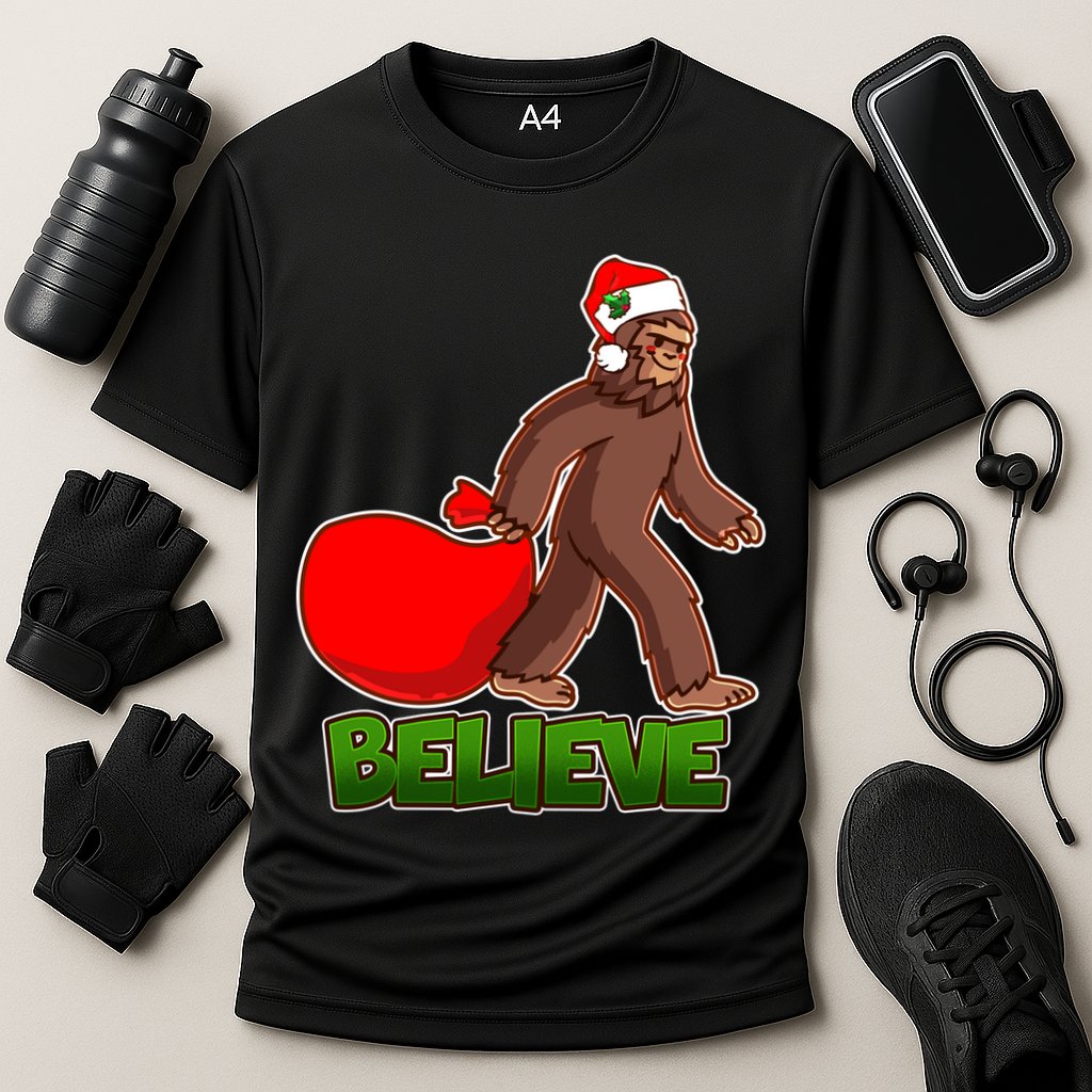 Believe In Santa Bigfoot Cooling Performance Crew T-Shirt