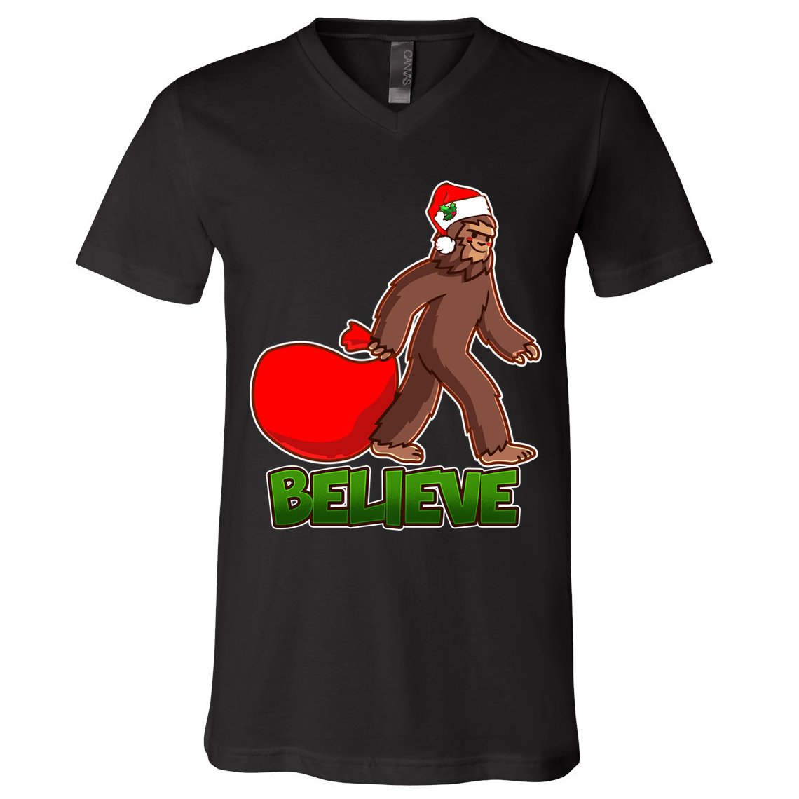 Believe In Santa Bigfoot V-Neck T-Shirt