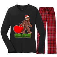 Believe In Santa Bigfoot Women's Long Sleeve Flannel Pajama Set 