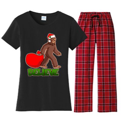 Believe In Santa Bigfoot Women's Flannel Pajama Set