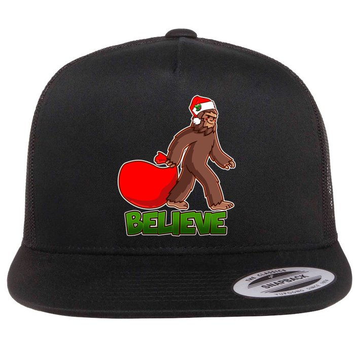 Believe In Santa Bigfoot Flat Bill Trucker Hat