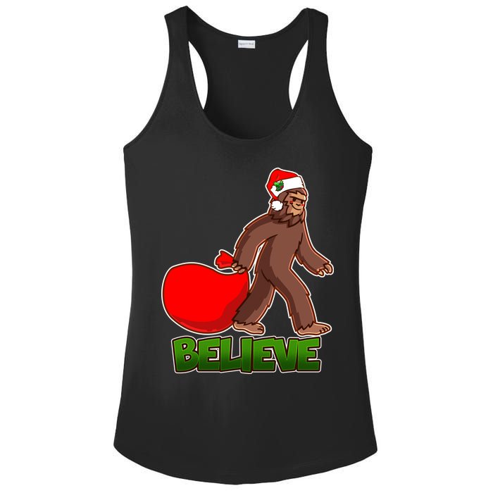 Believe In Santa Bigfoot Ladies PosiCharge Competitor Racerback Tank