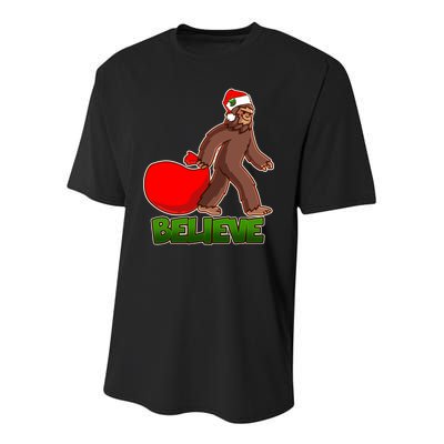 Believe In Santa Bigfoot Youth Performance Sprint T-Shirt