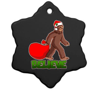 Believe In Santa Bigfoot Ceramic Star Ornament