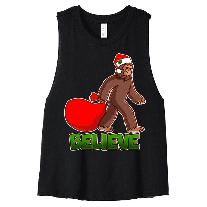 Believe In Santa Bigfoot Women's Racerback Cropped Tank