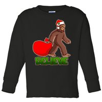 Believe In Santa Bigfoot Toddler Long Sleeve Shirt