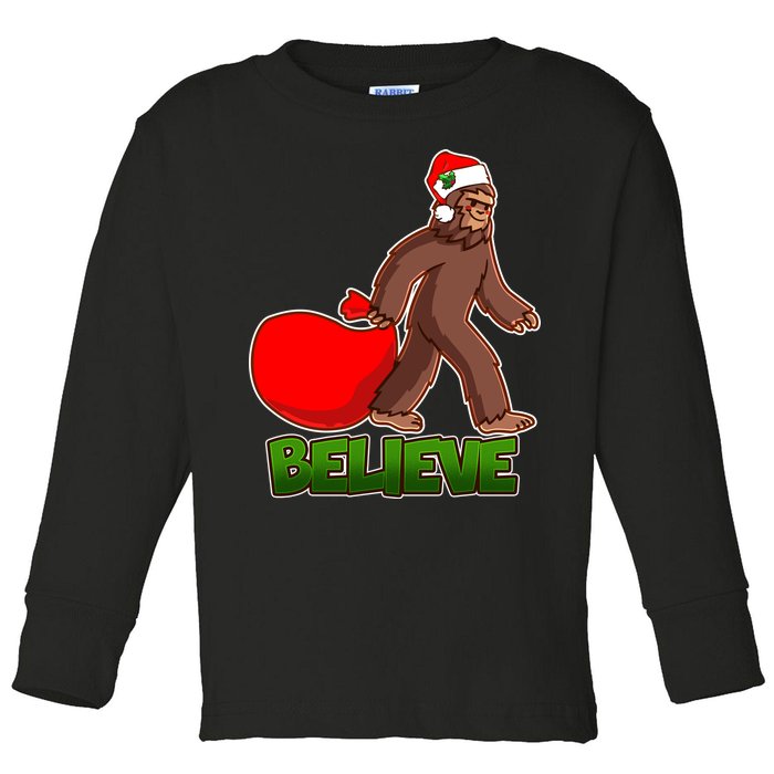 Believe In Santa Bigfoot Toddler Long Sleeve Shirt