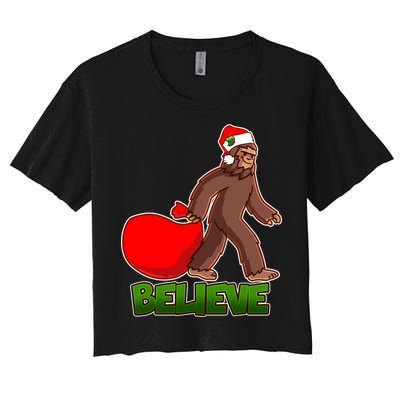 Believe In Santa Bigfoot Women's Crop Top Tee