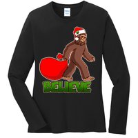 Believe In Santa Bigfoot Ladies Long Sleeve Shirt