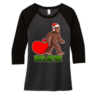 Believe In Santa Bigfoot Women's Tri-Blend 3/4-Sleeve Raglan Shirt