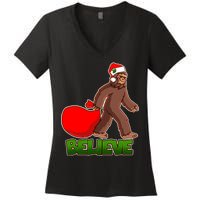 Believe In Santa Bigfoot Women's V-Neck T-Shirt