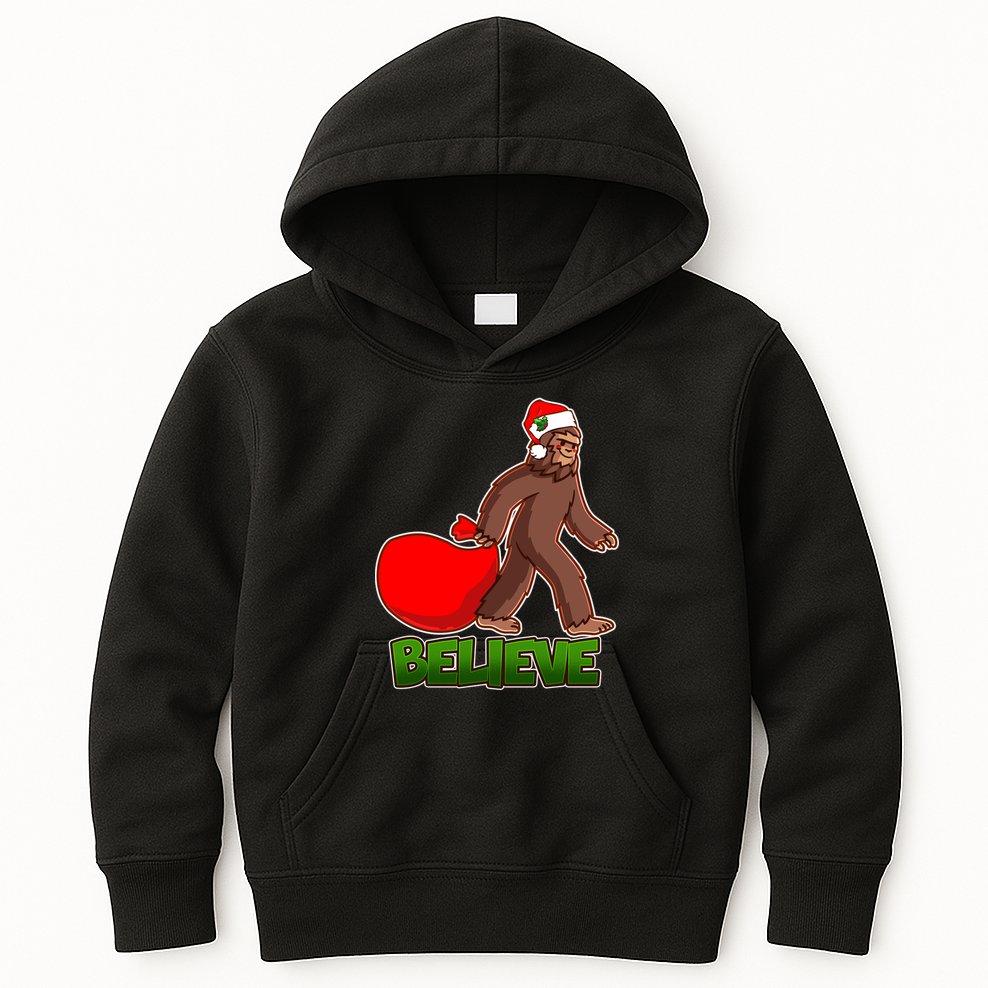 Believe In Santa Bigfoot Kids Hoodie