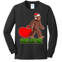 Believe In Santa Bigfoot Kids Long Sleeve Shirt