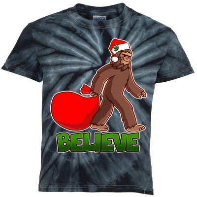 Believe In Santa Bigfoot Kids Tie-Dye T-Shirt