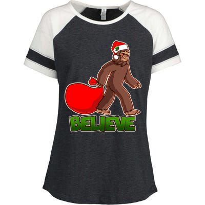 Believe In Santa Bigfoot Enza Ladies Jersey Colorblock Tee