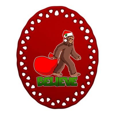 Believe In Santa Bigfoot Ceramic Oval Ornament