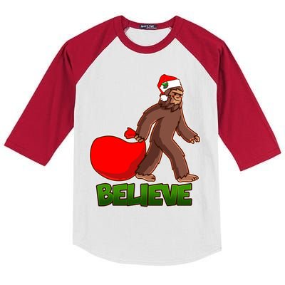 Believe In Santa Bigfoot Kids Colorblock Raglan Jersey