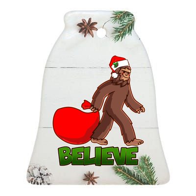 Believe In Santa Bigfoot Ceramic Bell Ornament