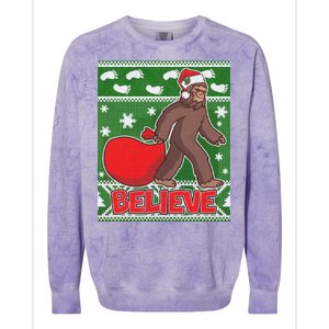 Believe In Santa Bigfoot Ugly Christmas Colorblast Crewneck Sweatshirt