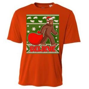 Believe In Santa Bigfoot Ugly Christmas Cooling Performance Crew T-Shirt