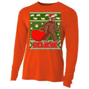 Believe In Santa Bigfoot Ugly Christmas Cooling Performance Long Sleeve Crew