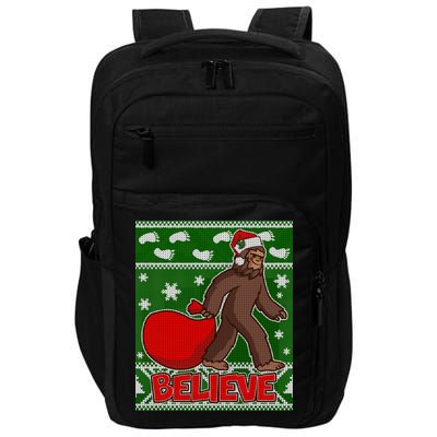 Believe In Santa Bigfoot Ugly Christmas Impact Tech Backpack