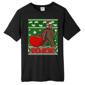 Believe In Santa Bigfoot Ugly Christmas Tall Fusion ChromaSoft Performance T-Shirt