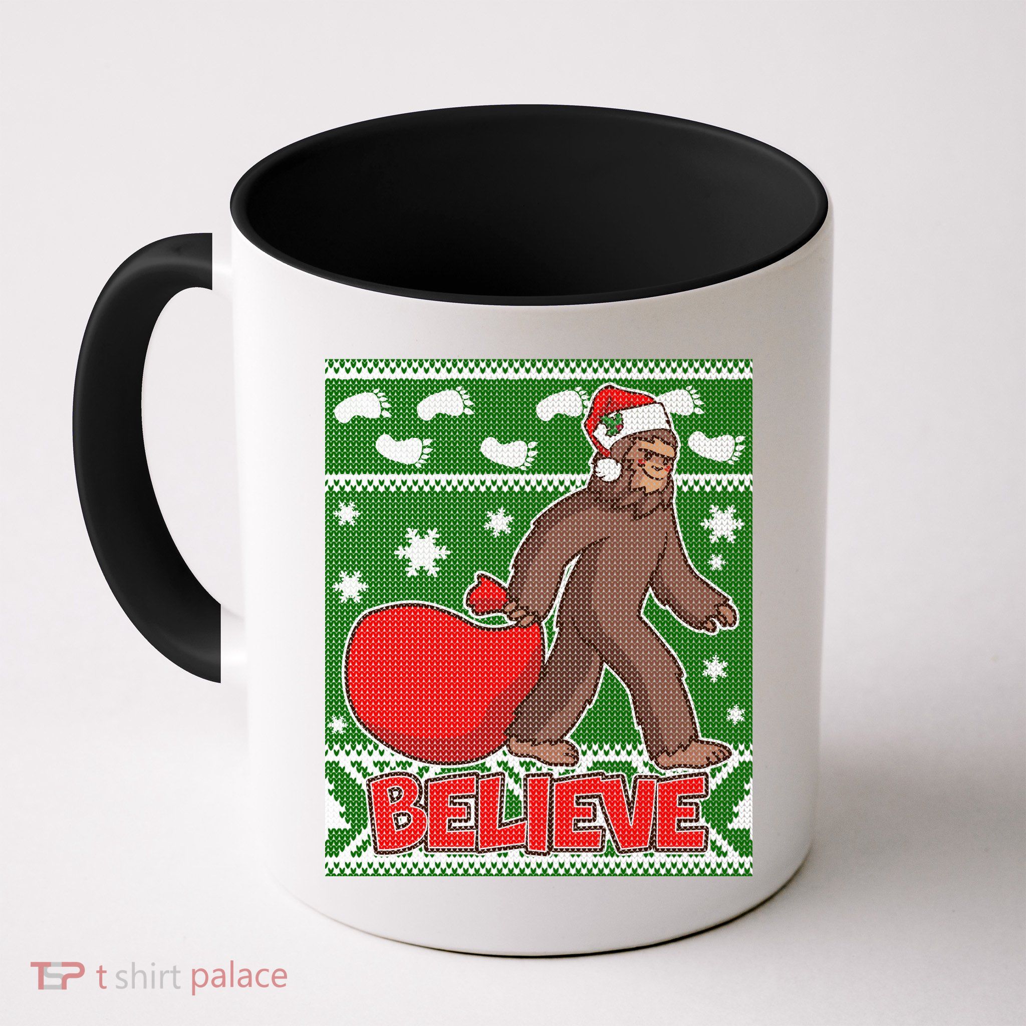 Believe In Santa Bigfoot Ugly Christmas Mug