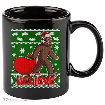 Believe In Santa Bigfoot Ugly Christmas 11oz C Handle Ceramic Mug