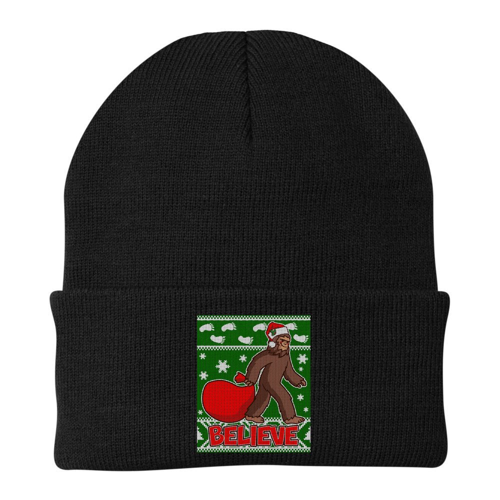 Believe In Santa Bigfoot Ugly Christmas Beanie