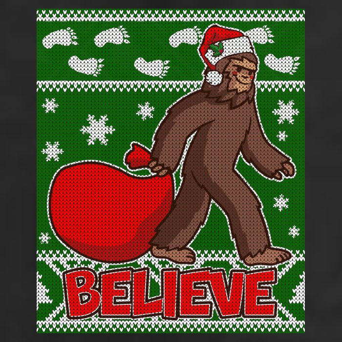 Believe In Santa Bigfoot Ugly Christmas Beanie