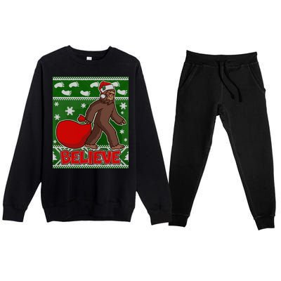 Believe In Santa Bigfoot Ugly Christmas Premium Crewneck Sweatsuit Set