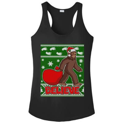 Believe In Santa Bigfoot Ugly Christmas Ladies PosiCharge Competitor Racerback Tank