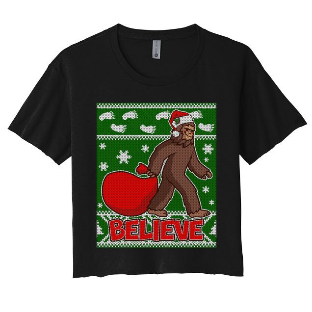 Believe In Santa Bigfoot Ugly Christmas Crop Top