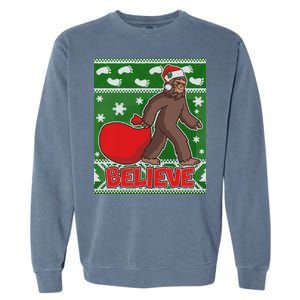 Believe In Santa Bigfoot Ugly Christmas Garment-Dyed Sweatshirt