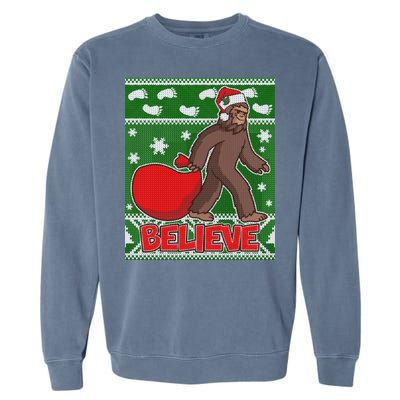 Believe In Santa Bigfoot Ugly Christmas Garment-Dyed Sweatshirt