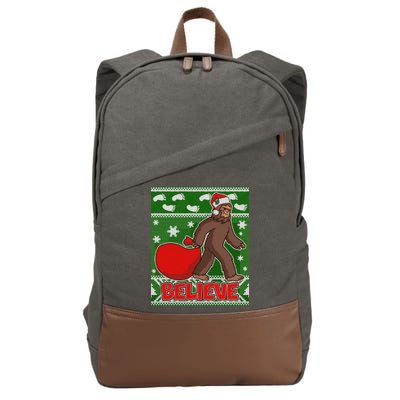 Believe In Santa Bigfoot Ugly Christmas Cotton Canvas Backpack