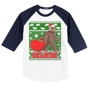 Believe In Santa Bigfoot Ugly Christmas Baseball Sleeve Shirt