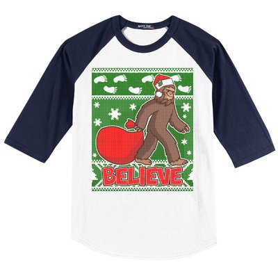 Believe In Santa Bigfoot Ugly Christmas Baseball Sleeve Shirt