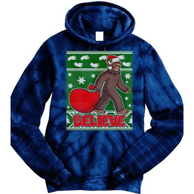 Believe In Santa Bigfoot Ugly Christmas Tie Dye Hoodie