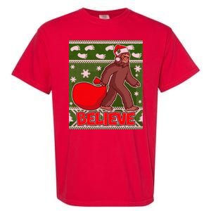 Believe In Santa Bigfoot Ugly Christmas Garment-Dyed Heavyweight T-Shirt