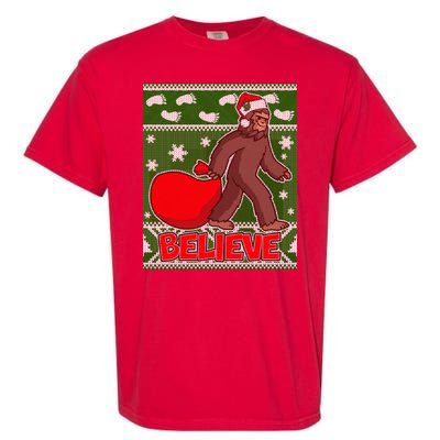 Believe In Santa Bigfoot Ugly Christmas Garment-Dyed Heavyweight T-Shirt