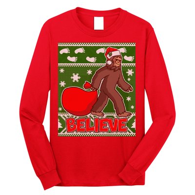 Believe In Santa Bigfoot Ugly Christmas Long Sleeve Shirt