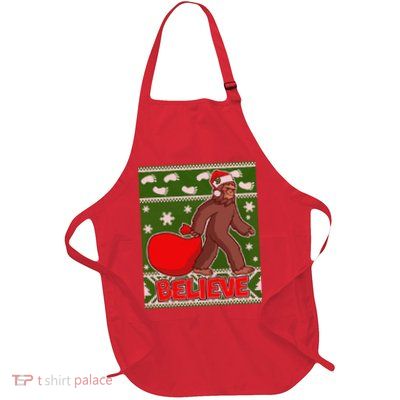 Believe In Santa Bigfoot Ugly Christmas Full-Length Apron With Pockets